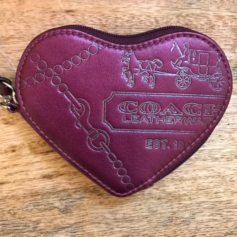 Coach leather heart shaped wristlet/coin purse